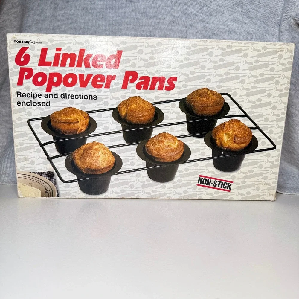 VTG Fox Run Craftsmen 6 Cup Linked Popover Pan Non-Stick Bakeware 4755 Black